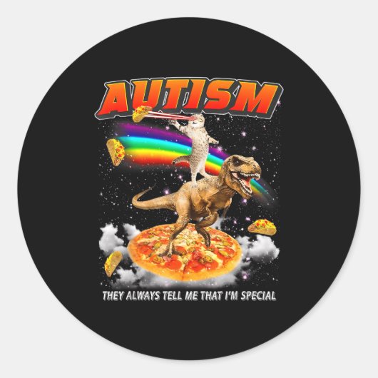 Autism Awareness T-rex Cat Meme Neurodiversity Pri Runder Aufkleber (Vorderseite)