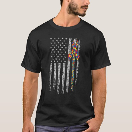 Autism Awareness T Shirt American Flag Distressed (Vorderseite)