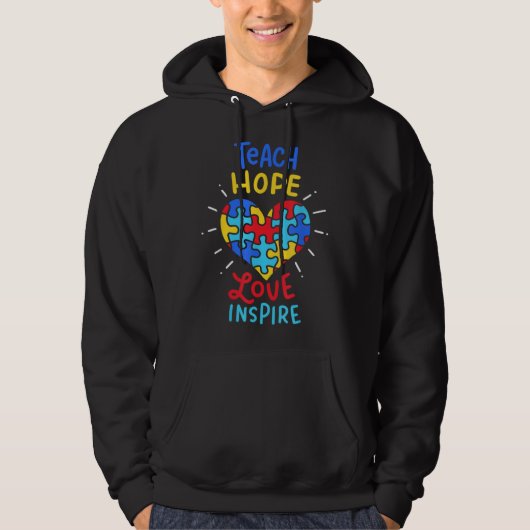 Autism Awareness Teacher Heart Puzzle Autistic Men Hoodie (Vorderseite)