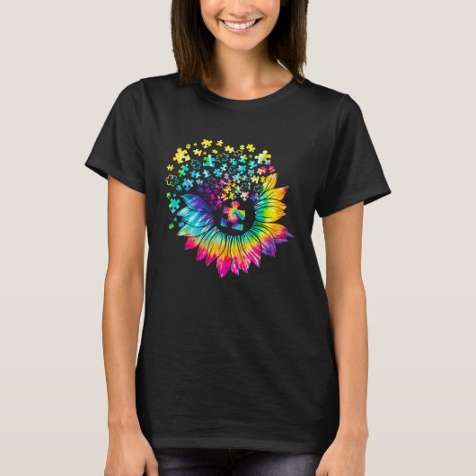 Autism Awareness Tie Dye Sunflower Puzzle T-Shirt (Vorderseite)