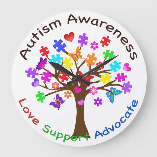Autism Awareness Tree Große Wanduhr (Vorderseite)