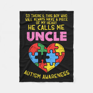 Autism Awareness Uncle Shirt Boy Piece Of My Heart Fleecedecke