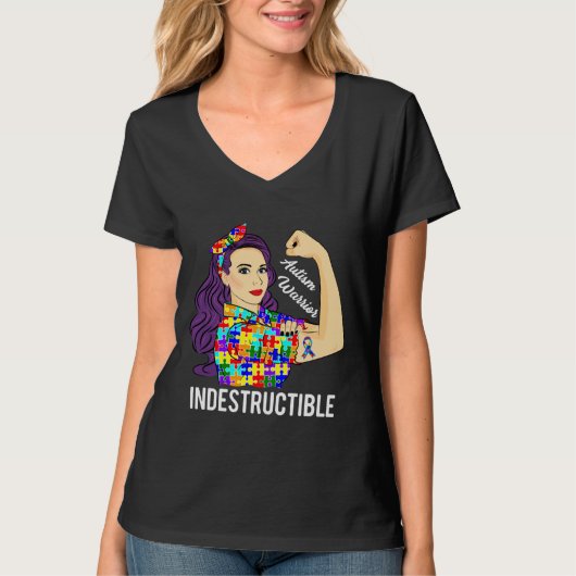 Autism Awareness Warrior Indestructible Mom Autist T-Shirt (Vorderseite)
