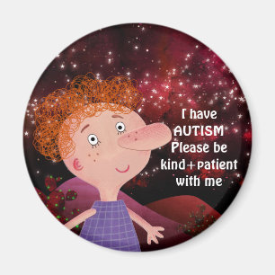 AUTISM AWARNESS LAPEL Red Hair Boy Burgunde Magnet