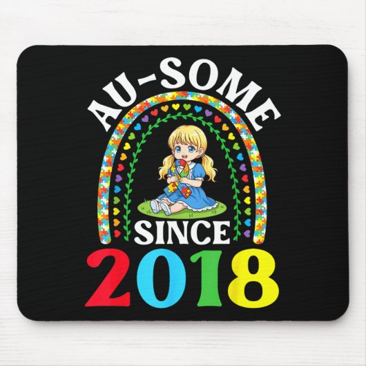 Autism Awesome Ausome Since 2018 Awareness 8th Bir Mousepad (Vorne)