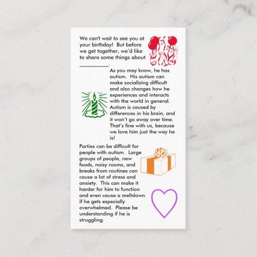 Autism Birthday Boy Business Card Visitenkarte (Vorderseite)