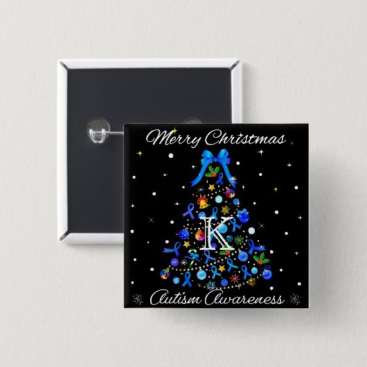 Autism Blue Christmas Tree Button (Vorne & Hinten)