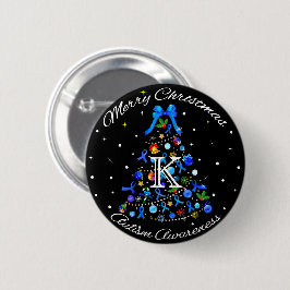 Autism Blue Christmas Tree Button