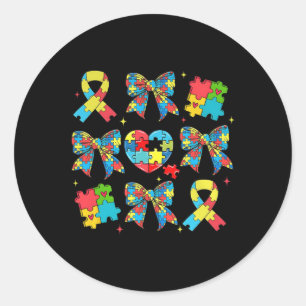 Autism Coquette Bow Puzzle Ribbon Autism Mama Neur Runder Aufkleber