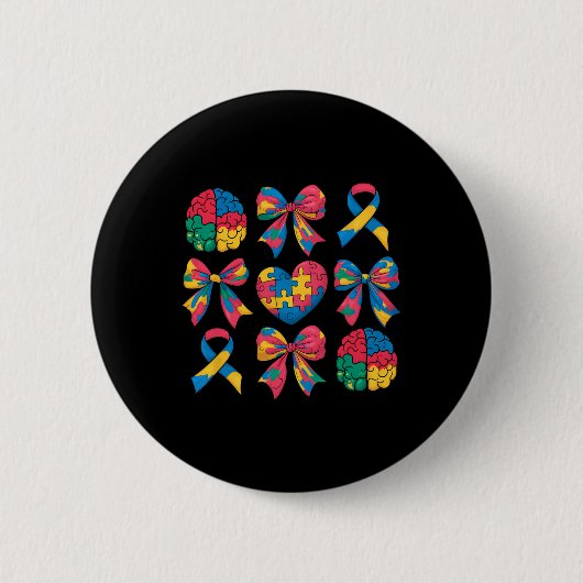 Autism Coquette Ribbon Bow Herz Puzzle Autism Awa Button (Vorderseite)