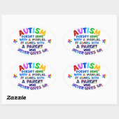 AUTISM Eltern geben nie auf Ovaler Aufkleber (Blatt)