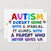 AUTISM Eltern geben nie auf Postkarte (Vorne/Hinten)