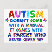 AUTISM Eltern geben nie auf Postkarte (Vorderseite)