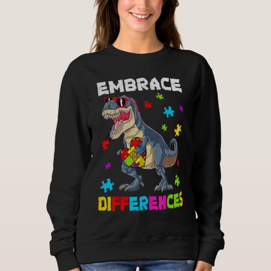 Autism Embrace Differences Dinosaur Rex Kids Cute Sweatshirt (Vorderseite)