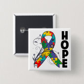 Autism Floral Hope Ribbon Button (Vorne & Hinten)