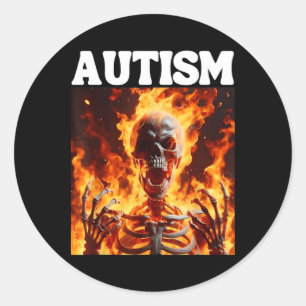 Autism Funny Cringe Hard Skeleton Meme Flames 1 Runder Aufkleber