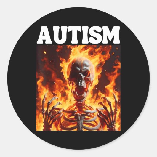 Autism Funny Cringe Hard Skeleton Meme Flames 1 Runder Aufkleber (Vorderseite)