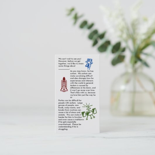 Autism Get Together Boy Business Card Visitenkarte (Stehend Vorderseite)