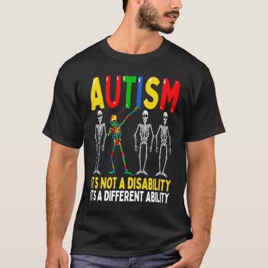 Autism It's A Different Ability  Dabbing Skeleton T-Shirt (Vorderseite)