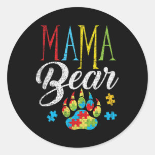 Autism Mama Bear Puzzle Piece Child Grunge Autisti Runder Aufkleber