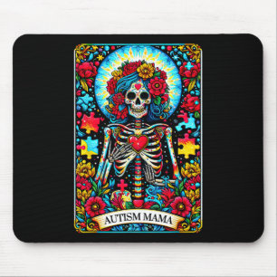 Autism Mama Tarot Card Skeletton Skull Floral Awar Mousepad