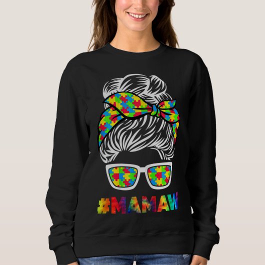 Autism Mamaw Messy Bun Sunglasses Bandana Mother D Sweatshirt (Vorderseite)