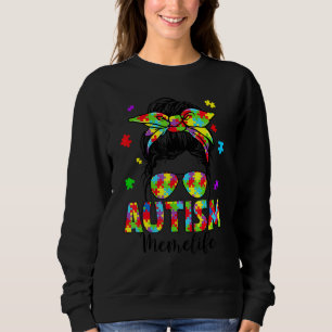 Autism Meme Messy Bun Puzzle Sonnenbrille Motheru2 Sweatshirt