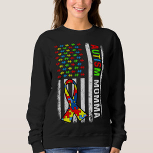 Autism Momma American Flag Autismus Awareness Fami Sweatshirt