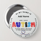 Autism Pin ID Neurodiversity club Button (Vorne & Hinten)