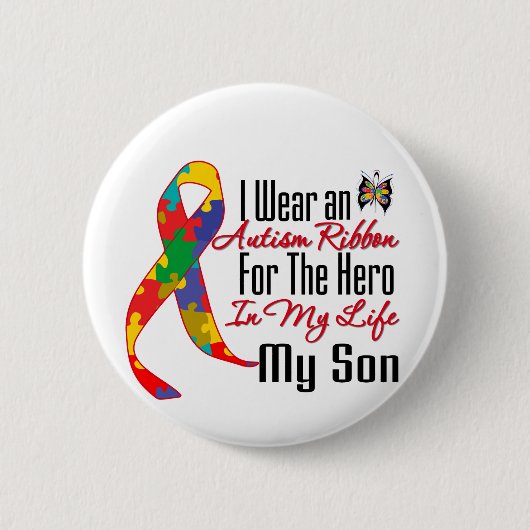 Autism Ribbon Hero in My Life My Son Button (Vorderseite)