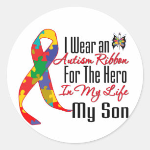 Autism Ribbon Hero in My Life My Son Runder Aufkleber