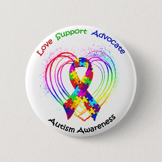 Autism Ribbon on Heart: Button (Vorderseite)