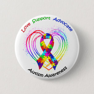 Autism Ribbon on Heart: Button