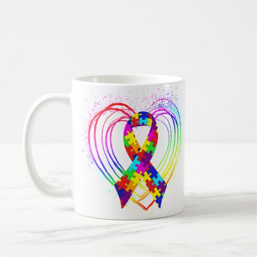 Autism Ribbon on Heart: Kaffeetasse (Links)
