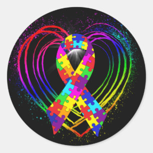 Autism Ribbon on Heart: Runder Aufkleber