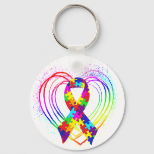 Autism Ribbon on Heart: Schlüsselanhänger