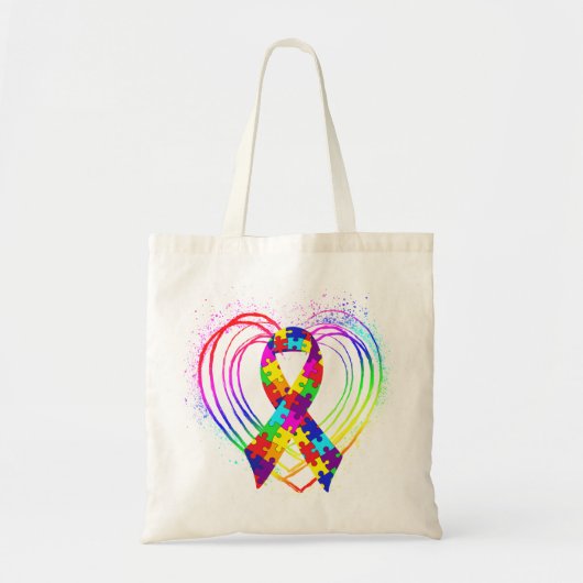 Autism Ribbon on Heart: Tragetasche (Vorne)