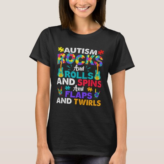 Autism Rocks And Rolls Autism Awareness Month T-Shirt (Vorderseite)