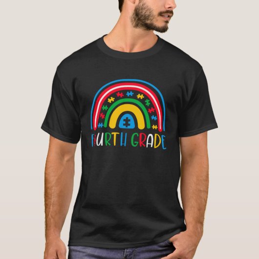 Autism School Teachers 4th Grade Rainbow Awareness T-Shirt (Vorderseite)