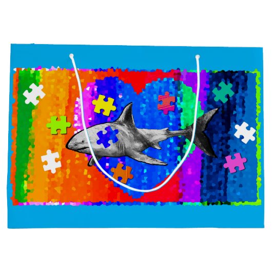 Autism Shark Große Geschenktüte (Rückseite)
