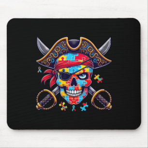 Autism Skeleton Pirate Skull Halloween Mens Womens Mousepad