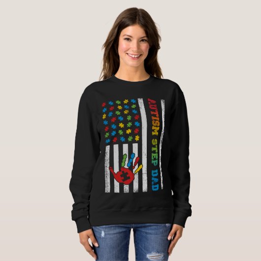 Autism Step Dad American Flag Autism Awareness Sweatshirt (Vorne ganz)