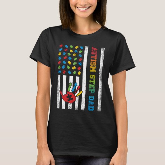 Autism Step Dad American Flag Autism Awareness T-Shirt (Vorderseite)