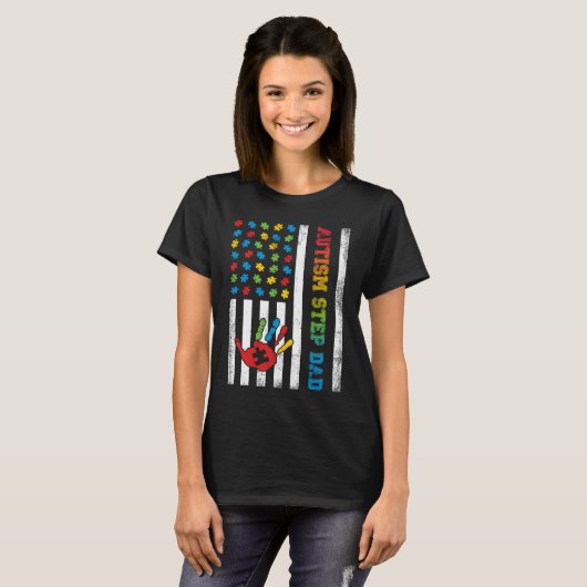 Autism Step Dad American Flag Autism Awareness T-Shirt (Vorne ganz)