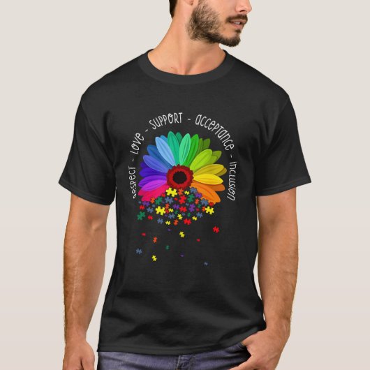 Autism Sunflower Respect Love Support Autism Aware T-Shirt (Vorderseite)