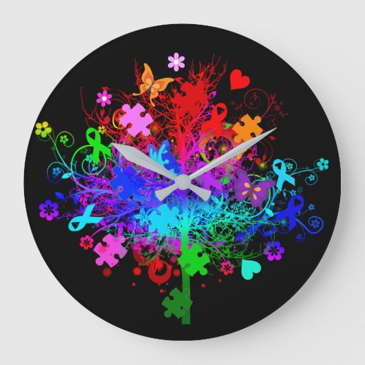 Autism Tree in Spectrum Große Wanduhr (Vorderseite)