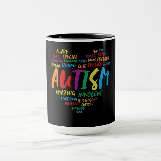 AUTISM WORD HEART Autismus Bewusstsein Tasse (Zentrum)
