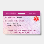 Autismus-Abzeichen rosa Ausweis (Rückseite)