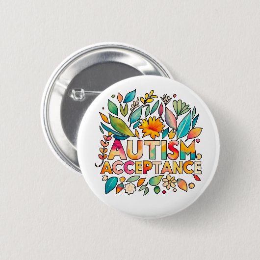Autismus Akzeptanz Farbige Blume Button (Vorne & Hinten)