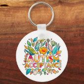 Autismus Akzeptanz Farbige Blume Schlüsselanhänger (Rückseite)